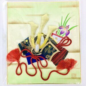 Vtg Japanese Kabuto Samurai Helmet Folded Mini Sample Painted Board Muse…